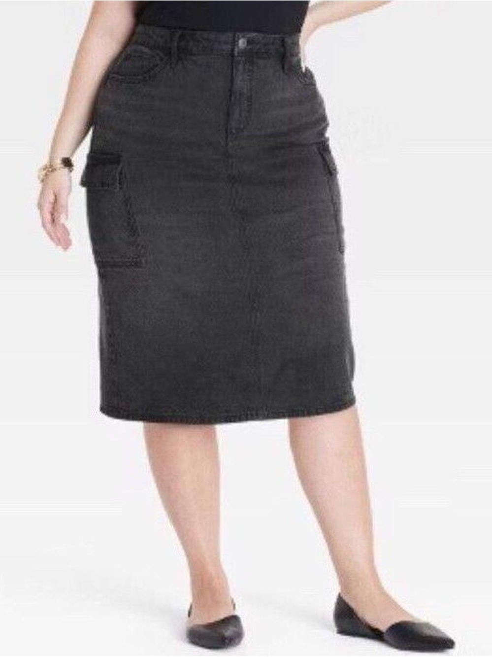 🧩 Ava & Viv Charcoal Black Cargo Midi Skirt/ size 16